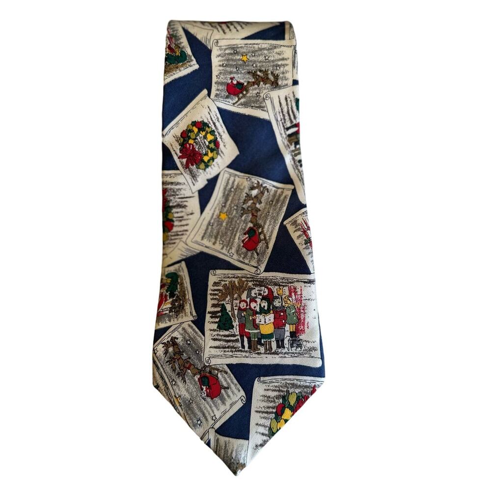 Vintage Wembley Silks Christmas Carolers Wreath 100% Silk Tie